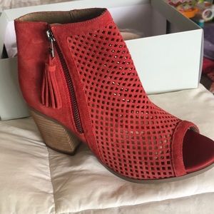 Red open toe wedge heels sole society